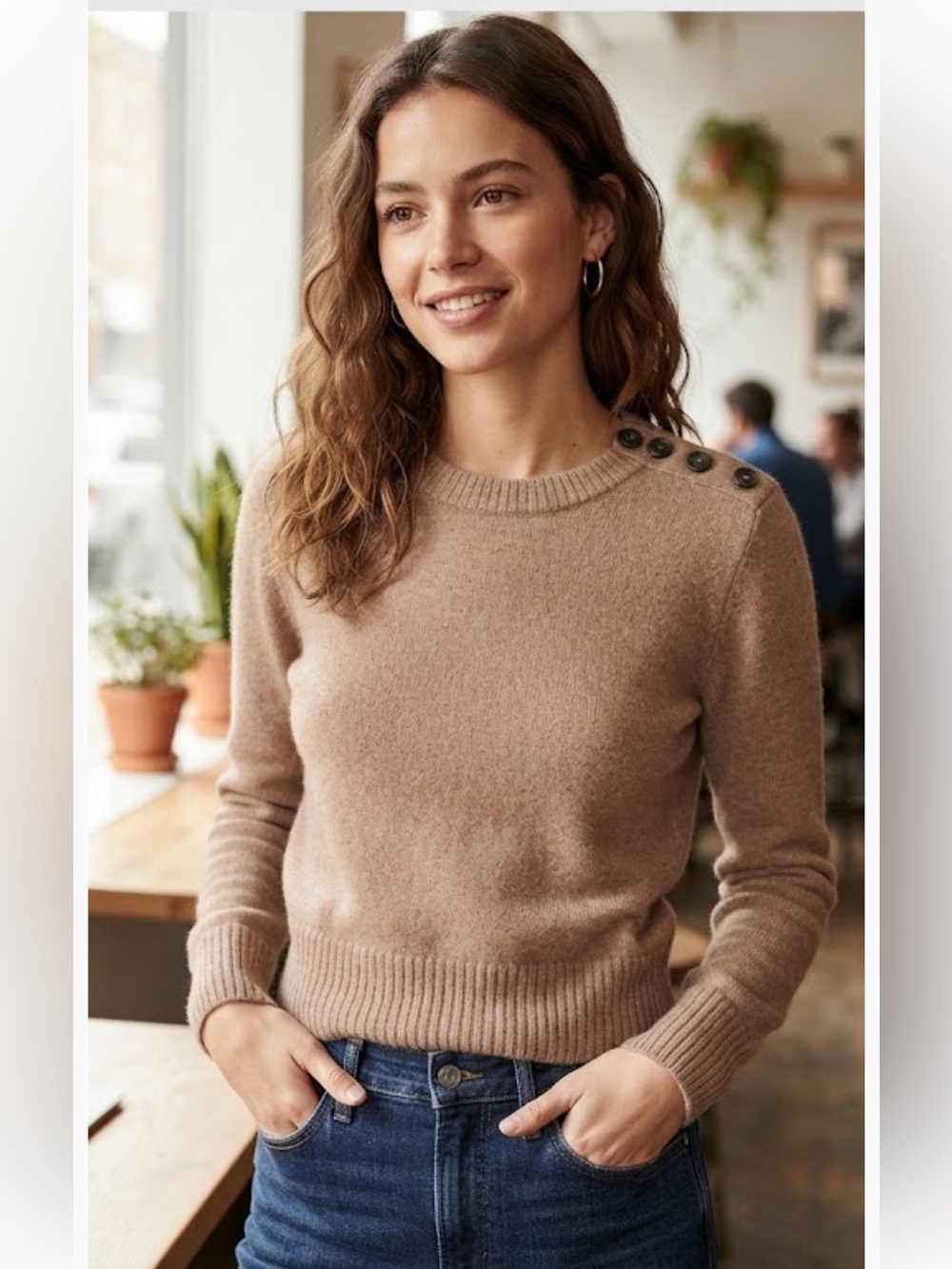 J. Crew Button-Shoulder Crewneck Sweater - Taupe